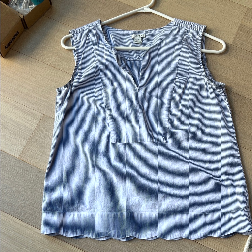 J. Crew Sleeveless Top in Blue and White Pinstripes